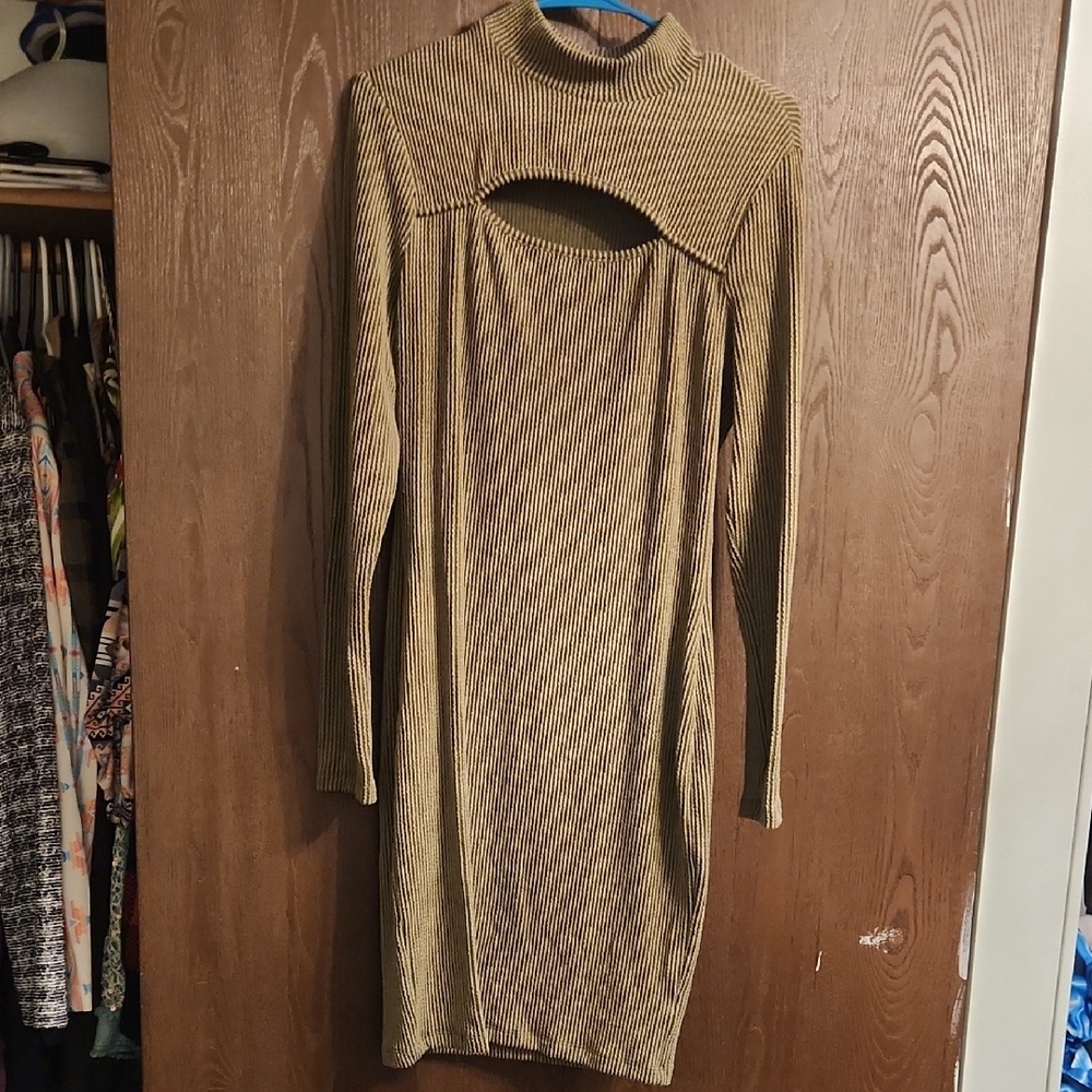 White Birch Long Sleeve Ribbed Dress in Olive